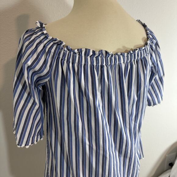 Trina Turk Small Top Sleeveless Blouse Blue Striped Preppy Coastal Poms Coastal - Picture 12 of 12